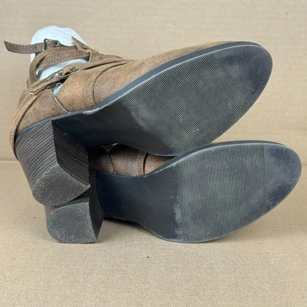 JustFab Women’s Brown Strappy Ankle Booties US 10 Block Heel Zip Back Pre-Owned - Picture 5 of 8